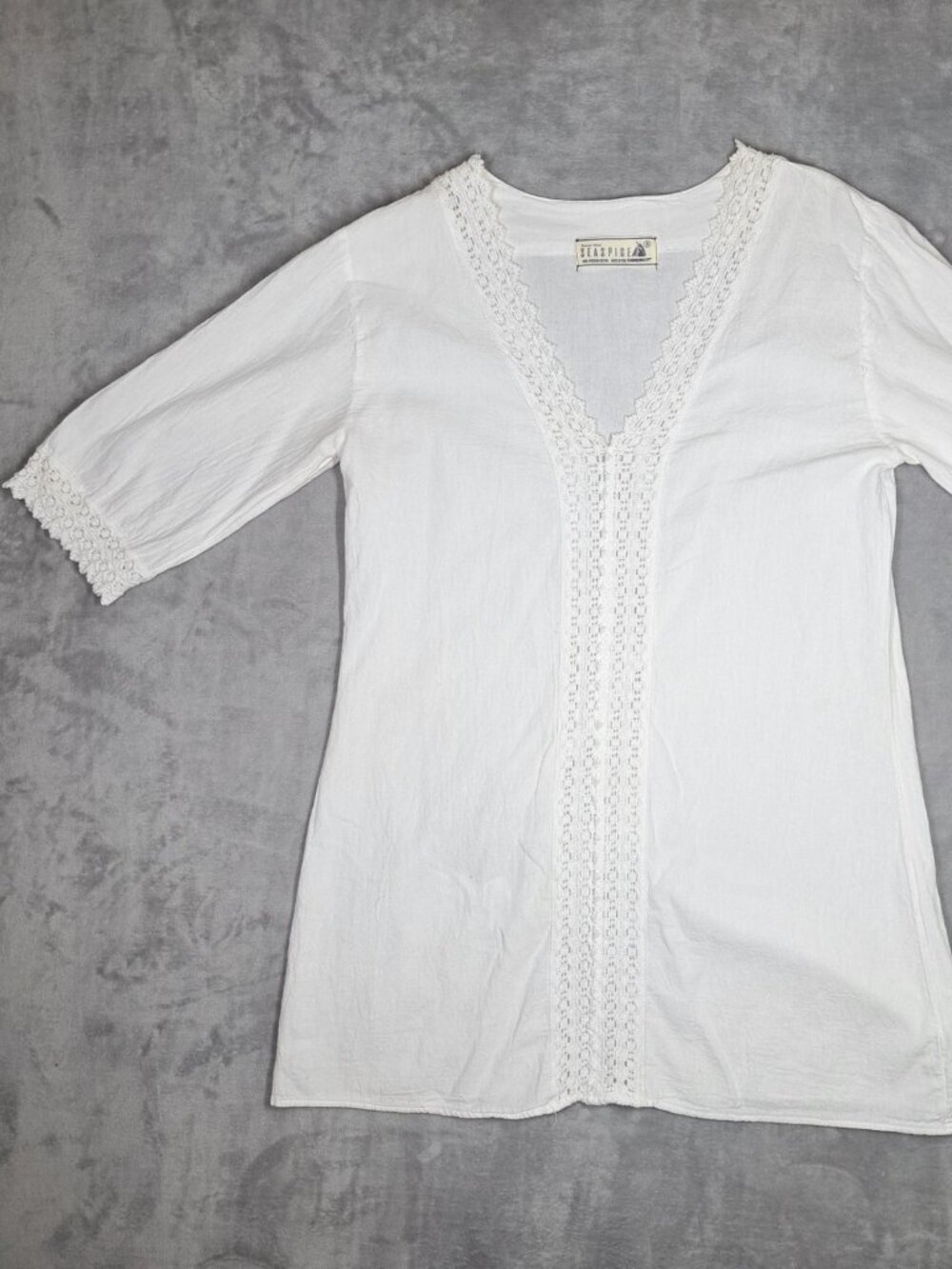 Seaspice White Peruvian Cotton Cover-Up Dress Crocheted Swim Beach Summer Boho M